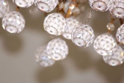 Close-up of chandelier crystals