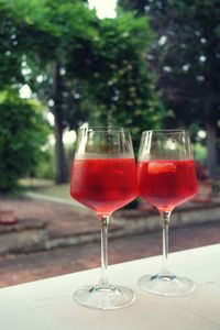 Close-up of wineglass on table