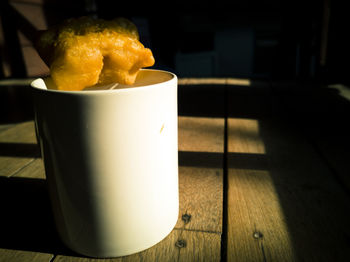 Close-up of coffee served on table