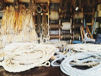 Close-up of rope tied on wooden post