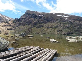 View of mountain by lake