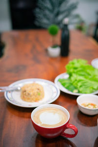 Close-up of breakfast served on table