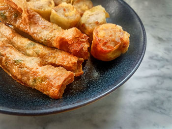 High angle view of serving food in plate