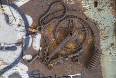 High angle view of rusty machine part