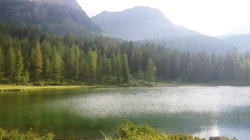 Scenic view of lake with mountains in background