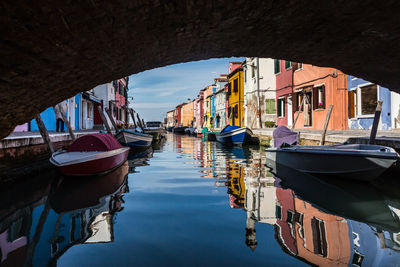 Boats moored in water