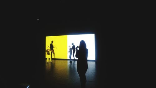 Silhouette people standing in front of a woman