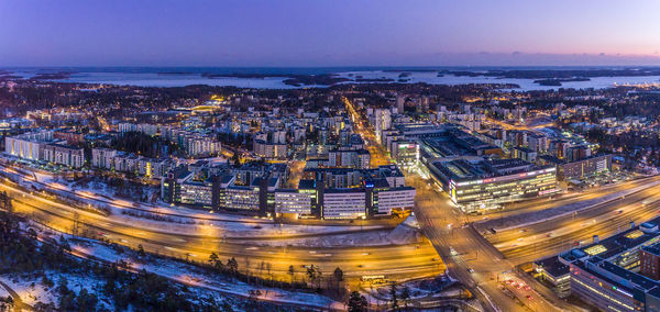 High angle view of city at night