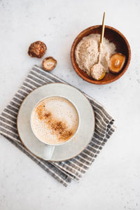 High angle view of breakfast on table