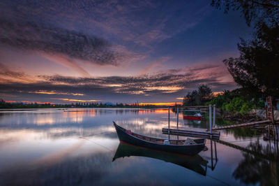 Scenic view of lake against sky during sunset