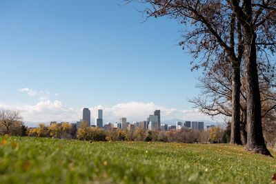 Cityscape against clear sky