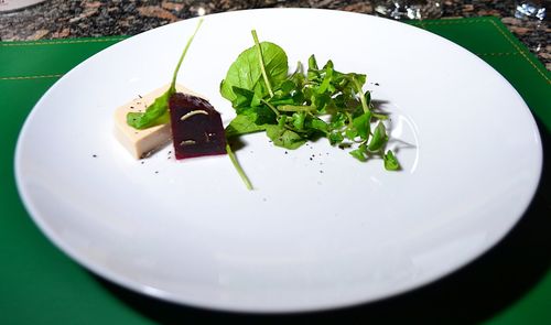 High angle view of vegetables in plate