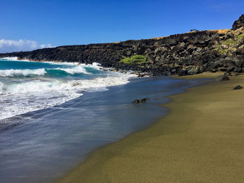 Scenic view of beach against clear sky