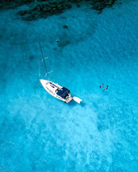 High angle view of sailboat in sea