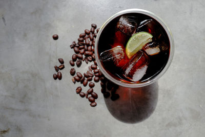 High angle view of ice cream in glass