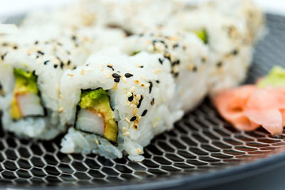 Close-up of sushi in plate