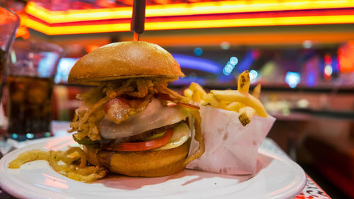 Close-up of burger on plate