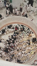 High angle view of people on table