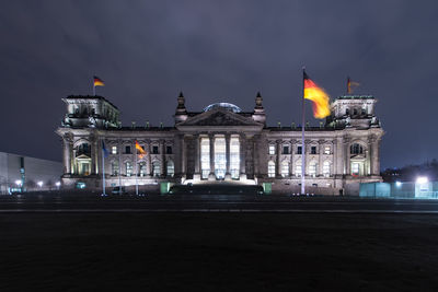 View of building lit up at night