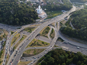 High angle view of elevated road and cityscape