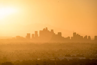 The skyline of los angeles usa during the sunrise