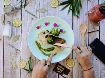 Directly above shot of person holding breakfast