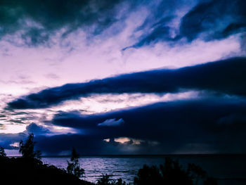 Scenic view of sea against dramatic sky