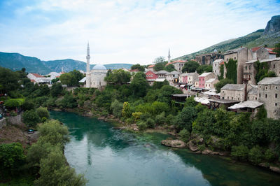 High angle view of river passing through cityscape