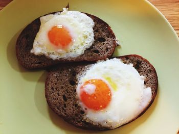 High angle view of breakfast served in plate