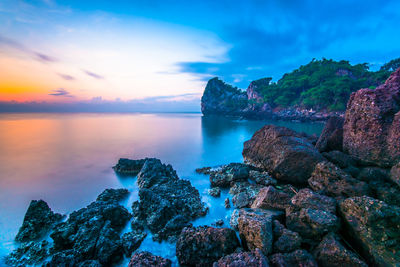 Scenic view of sea against sky during sunset