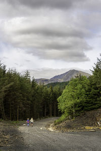 Man riding motorcycle on road against sky