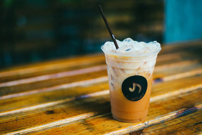 Close-up of drink served on table