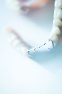 Close-up of dentures against white background