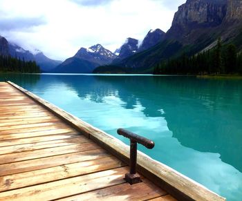 Scenic view of lake and mountain against sky