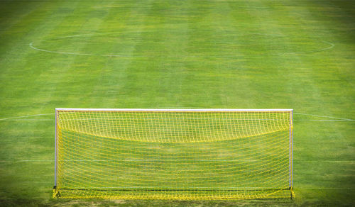 High angle view of soccer field