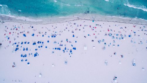 Aerial view of people in snow