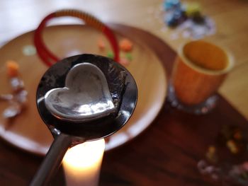 Close-up of pewter casting  new year's eve 