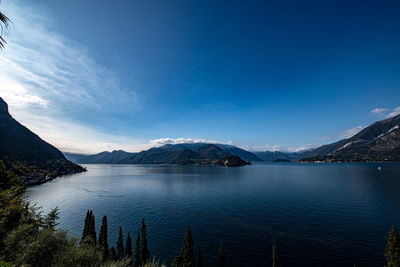 Scenic view of lake against blue sky