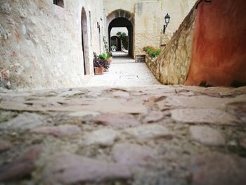 Surface level of alley amidst buildings