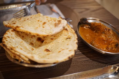 High angle view of breakfast on table