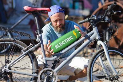 Portrait of man on bicycle