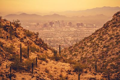 Scenic view of mountain during sunrise