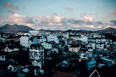 High angle view of townscape against sky