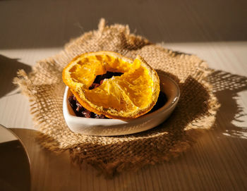 Close-up of dessert in plate on table