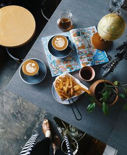 High angle view of breakfast on table