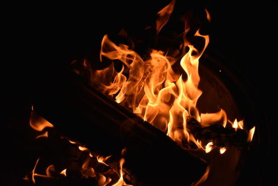 Close-up of fire in the dark