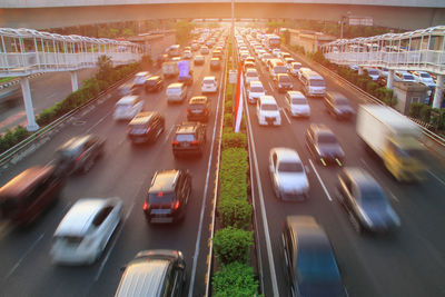 High angle view of traffic on road in city