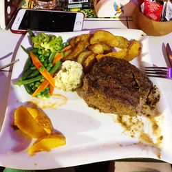 High angle view of meal served in plate