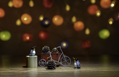 Close-up of illuminated christmas lights on table