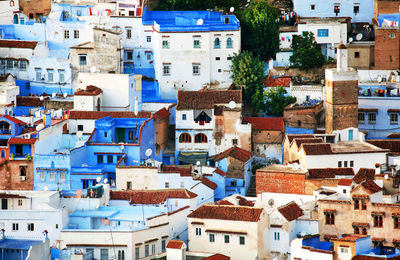 High angle view of houses in town